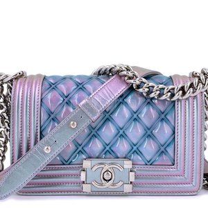 Pre Owed Chanel Iridescent Purple Mermaid Small Water Boy Flap Bag